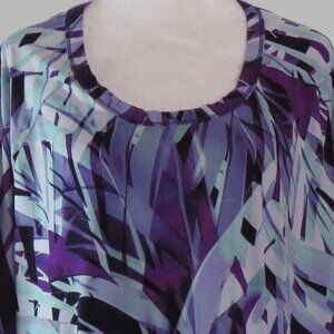 Jones New York Blue Stretch Abstract Print Long Sleeve Pullover Top Size 2X C919